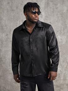 Manfinity Men Plus Floral Jacquard Shirt - Black - View 1