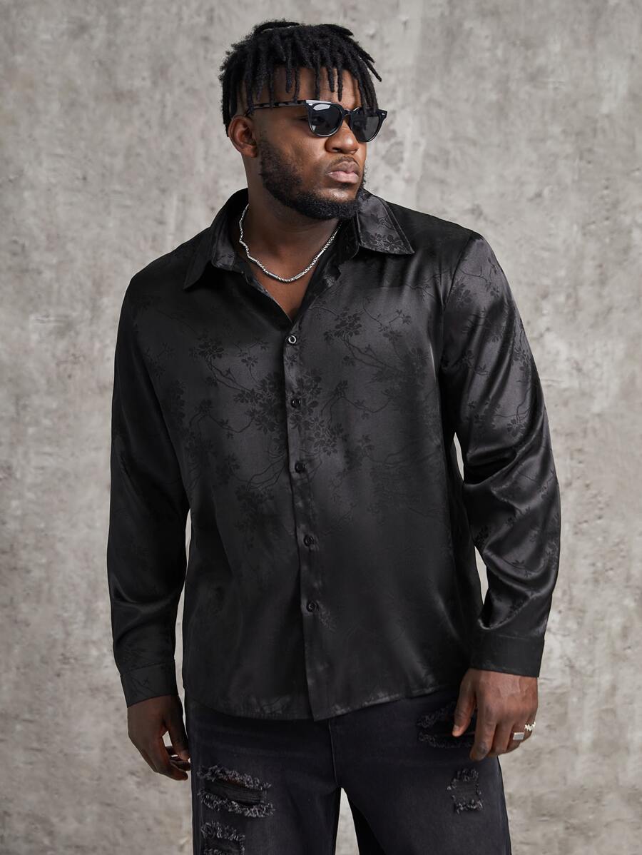 Manfinity Men Plus Floral Jacquard Shirt - Black - View 1