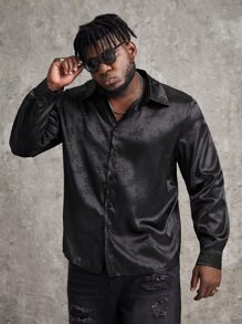 Manfinity Men Plus Floral Jacquard Shirt - Black - View 4