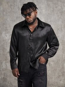 Manfinity Men Plus Floral Jacquard Shirt - Black - View 3