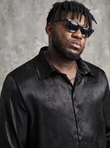 Manfinity Men Plus Floral Jacquard Shirt - Black - View 6