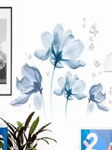 1개 꽃 패턴 벽 스티커 - 블루 - 보기 4