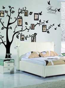 1 pieza Árbol genealógico con marcos desmontables que mira hacia la derecha, pegatinas de renovación para paneles de pared, papel tapiz, decoración primaveral para refrescar su hogar, pegatinas de decoración de ramas - Negro - Ver 1