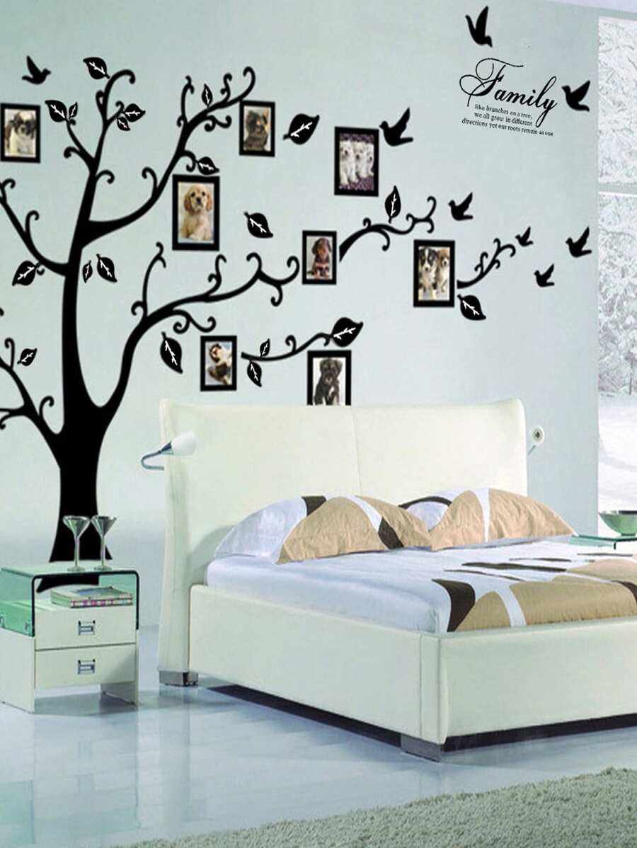 1 pieza Árbol genealógico con marcos desmontables que mira hacia la derecha, pegatinas de renovación para paneles de pared, papel tapiz, decoración primaveral para refrescar su hogar, pegatinas de decoración de ramas - Negro - Ver 1