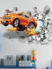 1 件自粘式可移除 3D 立体汽车、篮球、恐龙墙贴套装
