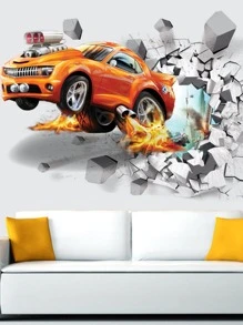 1 件自粘式可移除 3D 立体汽车、篮球、恐龙墙贴套装