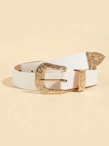 Boho Rhinestone Decor Buckle Belt Halloween Summer, School Fall, Autumn, Halloween - White - View 1