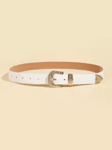 Boho Rhinestone Decor Buckle Belt Halloween Summer, School Fall, Autumn, Halloween - White - View 2