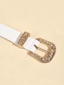 Boho Rhinestone Decor Buckle Belt Halloween Summer, School Fall, Autumn, Halloween - White - View 3
