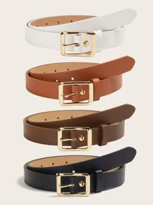 Set de 4 cinturones de mujer con hebilla rectangular, estilo minimalista europeo y americano - Multicolor - Ver 1