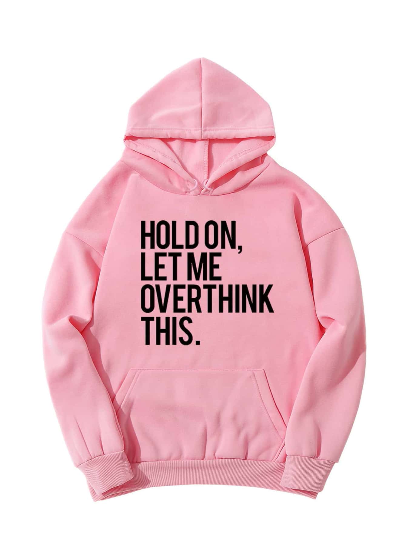 SHEIN EZwear Slogan Graphic Kangaroo Pocket Hoodie - Baby Pink - View 1