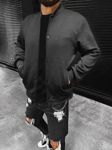 Manfinity 男士斜插口袋飛行員夾克不帶T恤 - 黑色 - 查看 1