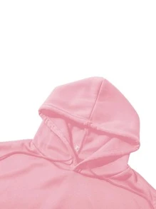 SHEIN EZwear Slogan Graphic Kangaroo Pocket Hoodie - Baby Pink - View 3