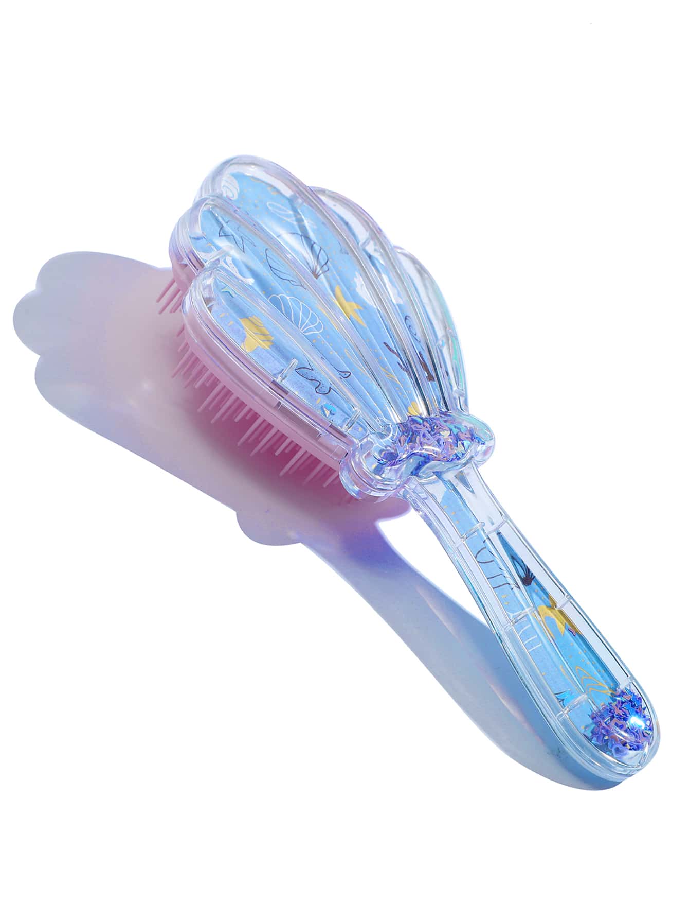 1入組兒童發墊刷，卡通貝殼圖案髮刷，超柔軟梳齒輕鬆穿過纏結，適合濕幹長細發和所有髮質，適合男士、女士、男孩和女孩