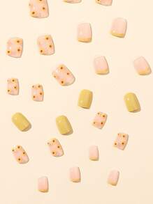 Actualice instantáneamente su apariencia con 24 piezas de uñas falsas de purpurina en forma de ataúd corto, 1 lima de uñas y 1 hoja de uñas autoadhesivas. Suministros de uñas uñas falsas uña falsa uña acrílica - Multicolor - Ver 4