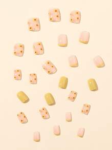 Actualice instantáneamente su apariencia con 24 piezas de uñas falsas de purpurina en forma de ataúd corto, 1 lima de uñas y 1 hoja de uñas autoadhesivas. Suministros de uñas uñas falsas uña falsa uña acrílica - Multicolor - Ver 3