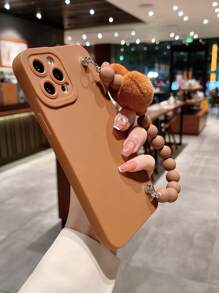 Vỏ điện thoại màu đồng nhất với dây đeo trang trí trái tim mịn - màu nâu - Xem 4