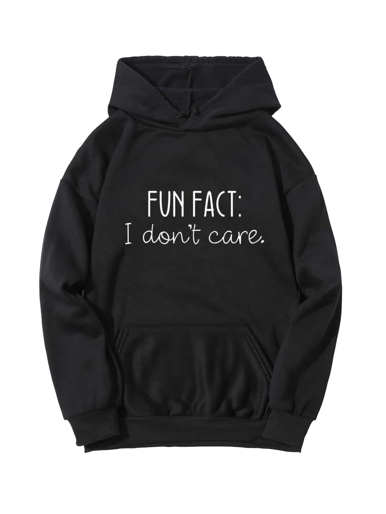 SHEIN LUNE Slogan Graphic Thermal Lined Drawstring Hoodie - Black - View 1