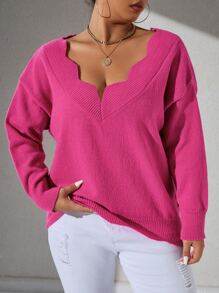 SHEIN Unity Plus Scallop Trim Drop Shoulder Jumper - Hot Pink - View 1