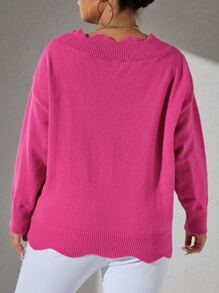 SHEIN Unity Plus Scallop Trim Drop Shoulder Jumper - Hot Pink - View 2