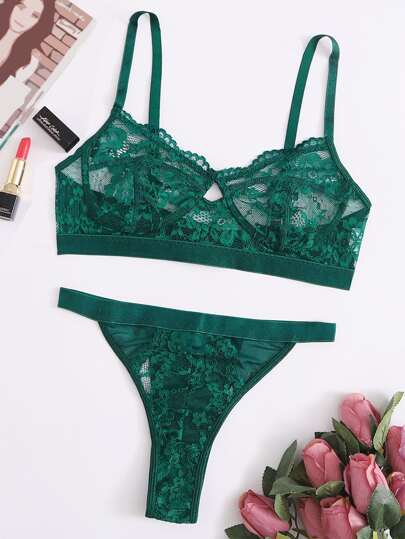 Set biancheria intima perizoma floreale con pizzo