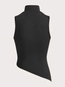 SHEIN ICON Solid Stand Collar Tank Top Asymmetrical Top - Black - View 2