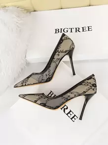 Sexy Slim High Heel Shoes, Women Pointed Toe Mesh Lace Up Low Vamp Stilettos, European And American Style Valentines