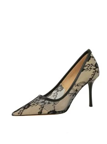 Sexy Slim High Heel Shoes, Women Pointed Toe Mesh Lace Up Low Vamp Stilettos, European And American Style Valentines