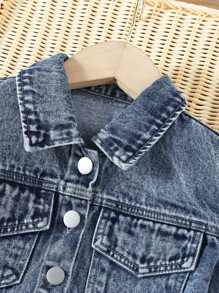 Young Girl Flap Pocket Denim Jacket & Ruffle Hem Skirt - Medium Wash - View 3