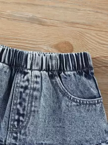 Young Girl Flap Pocket Denim Jacket & Ruffle Hem Skirt - Medium Wash - View 4