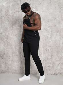 Manfinity VCAY Men Cotton Flap Pocket Denim Dungaree - Black - View 3