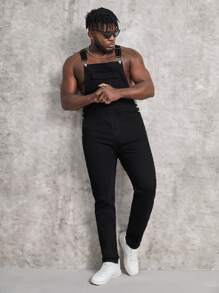 Manfinity VCAY Men Cotton Flap Pocket Denim Dungaree - Black - View 4