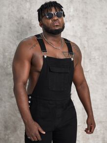 Manfinity VCAY Men Cotton Flap Pocket Denim Dungaree - Black - View 5