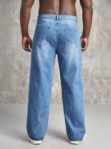 GENTILAND Men Plus Cartoon & Letter Graphic Ripped Jeans - Medium Wash - View 2