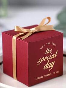 3 piezas Caja de regalo con estampado de slogan - Burdeos - Ver 1