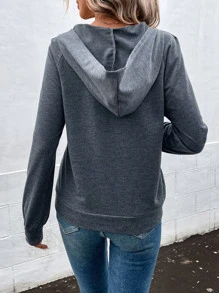 SHEIN LUNE Quần áo thể thao nữ Túi Nút phía trước màu trơn Giải trí - Màu xám đen - Xem 2