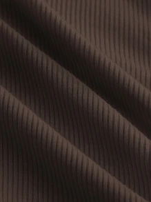 SHEIN MOD 撞色羅紋短款T恤 - 咖啡棕 - 查看 3