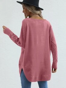 SHEIN LUNE 插肩袖弧形下擺套頭毛衣 - 藕粉色 - 查看 2