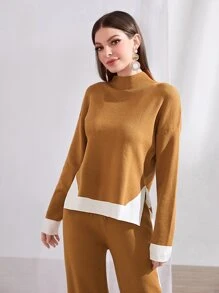 Seusyu 落肩毛衣 & 针织裤 2 件套 - 薑色 - 查看 4