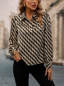 SHEIN Clasi Allover Print Lantern Sleeve Shirt