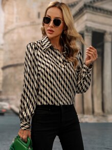 SHEIN Clasi Allover Print Lantern Sleeve Shirt