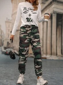Slogan Graphic Tee & Camo Print Trousers - Multicolor - View 1