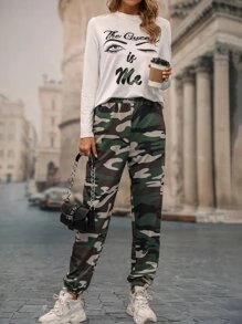 Slogan Graphic Tee & Camo Print Trousers - Multicolor - View 3