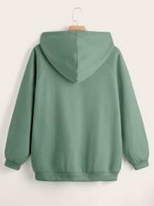 SHEIN Qutie Plus Letter Graphic Kangaroo Pocket Drawstring Hoodie - Mint Green - View 2