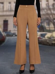 High Waist Flare Leg Pants - Khaki - View 6