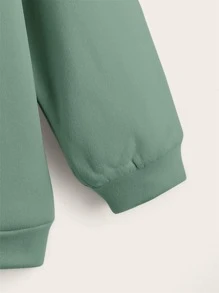 SHEIN Qutie Plus Letter Graphic Kangaroo Pocket Drawstring Hoodie - Mint Green - View 3