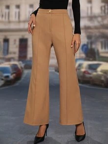 High Waist Flare Leg Pants - Khaki - View 7