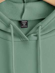 SHEIN Qutie Plus Letter Graphic Kangaroo Pocket Drawstring Hoodie - Mint Green - View 4