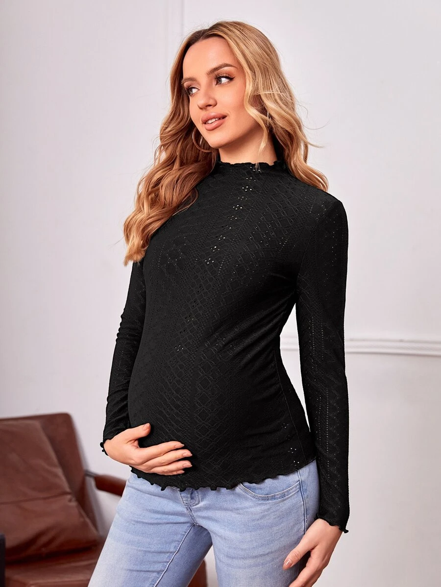 SHEIN Áo thun Bà bầu Xù nhỏ màu trơn Giải trí - màu đen - Xem 1