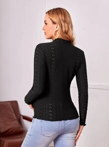 SHEIN Áo thun Bà bầu Xù nhỏ màu trơn Giải trí - màu đen - Xem 2